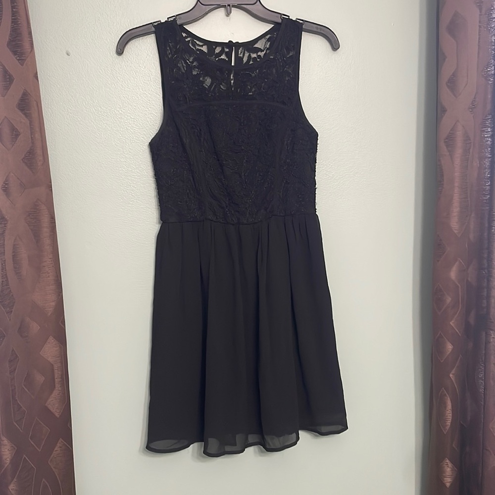 Black Dress with Lace Neckline